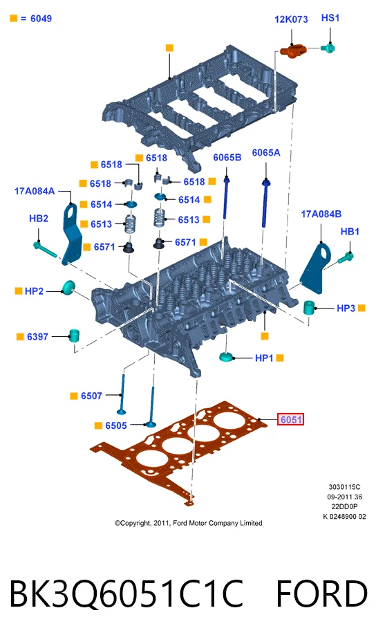 BK3Q6051C1C Ford Прокладка головки блока
