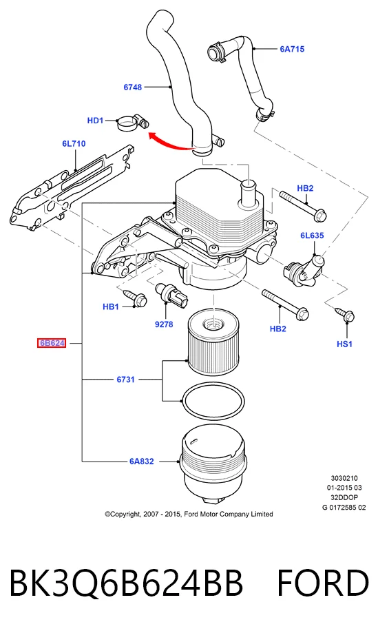 BK3Q6B624BB Ford Корпус маслофильтра