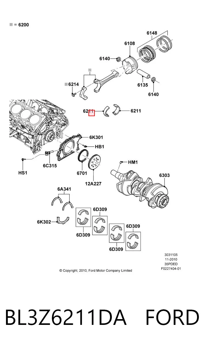BL3Z6211DA Ford Комплект подшипников скольжения