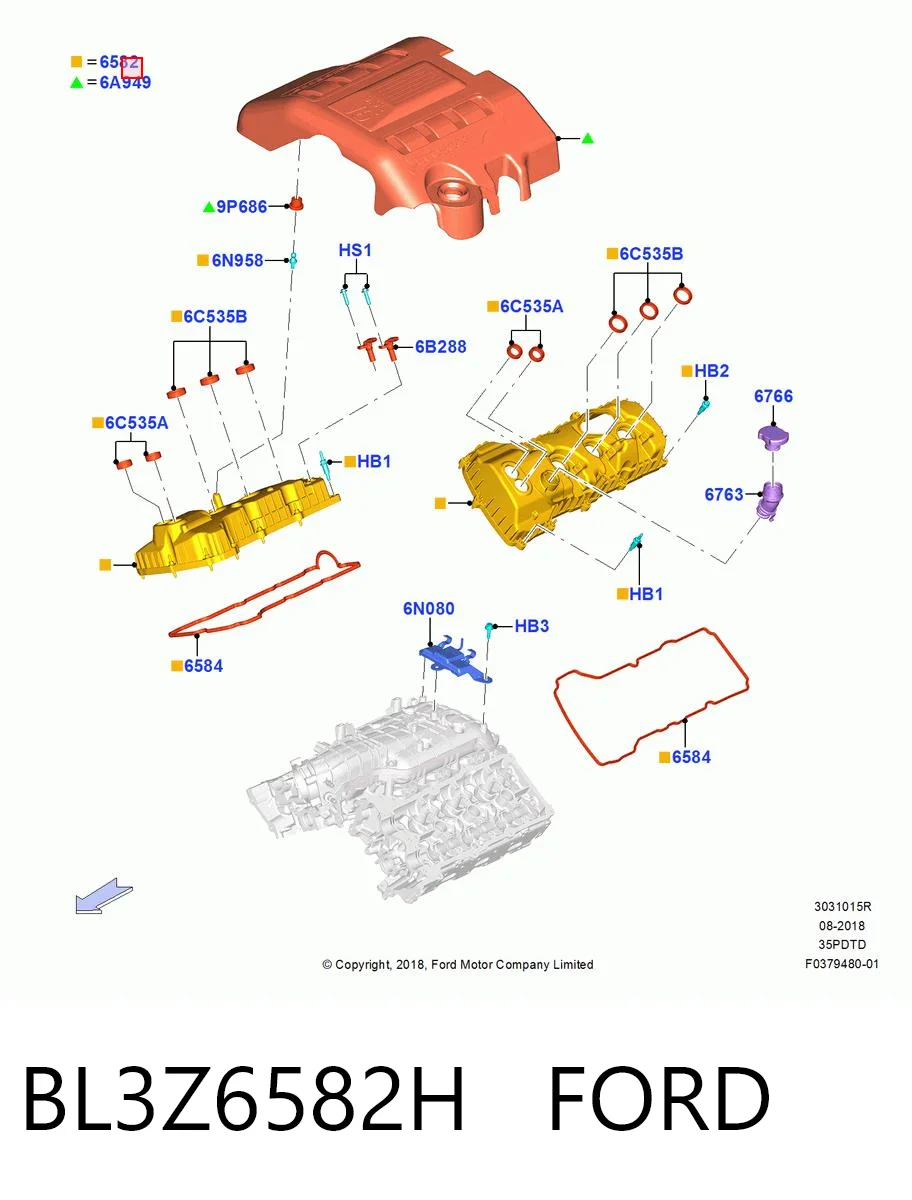 BL3Z6582H Ford Крышка клапанная левая
