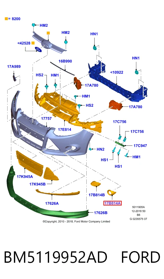 BM5119952AD Ford Ободок (окантовка) фары противотуманной правой