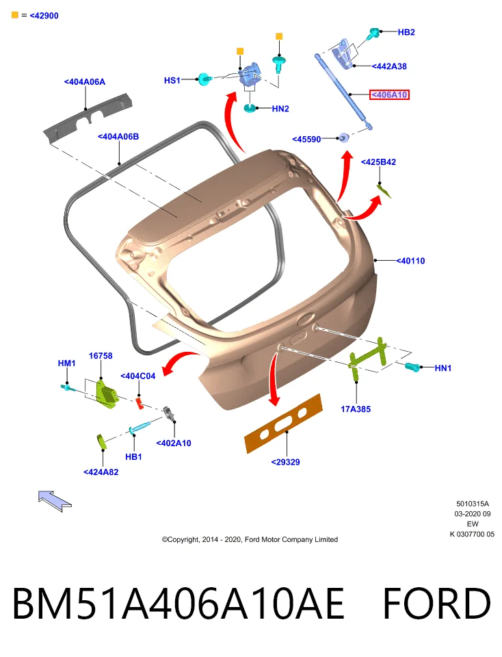 BM51A406A10AE Ford Амортизатор крышки багажника