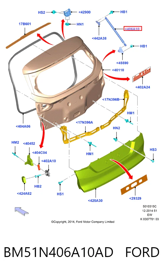 BM51N406A10AD Ford Амортизатор крышки багажника