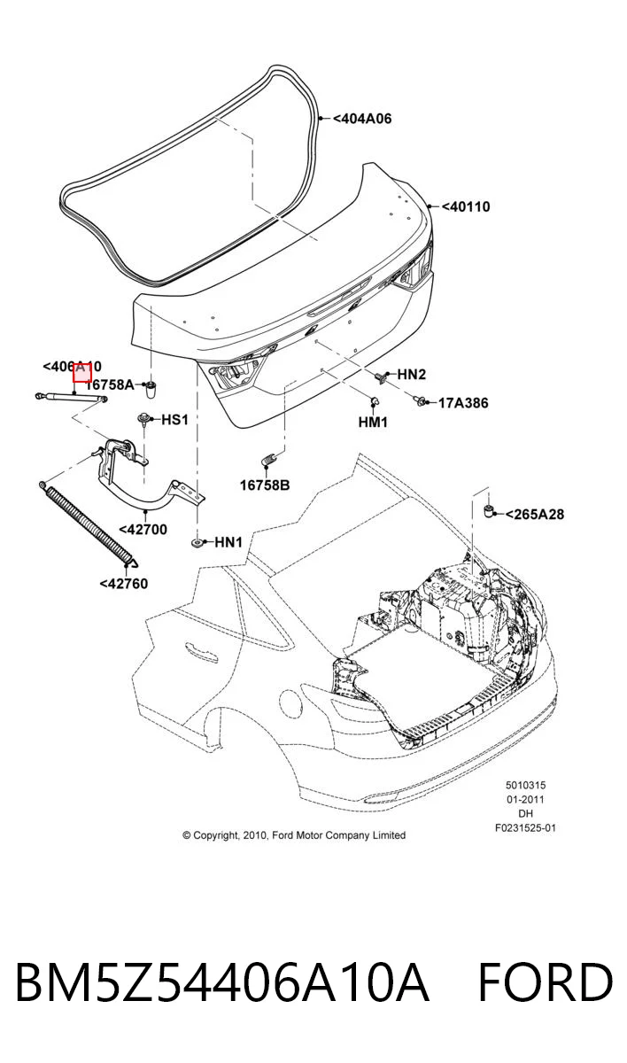 BM5Z54406A10A Ford Амортизатор крышки багажника