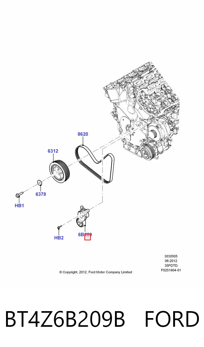 BT4Z6B209B Ford Натяжитель клинового ремня