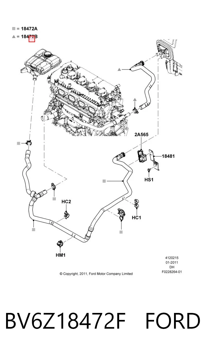 BV6Z18472F Ford Шланг радиатора печки