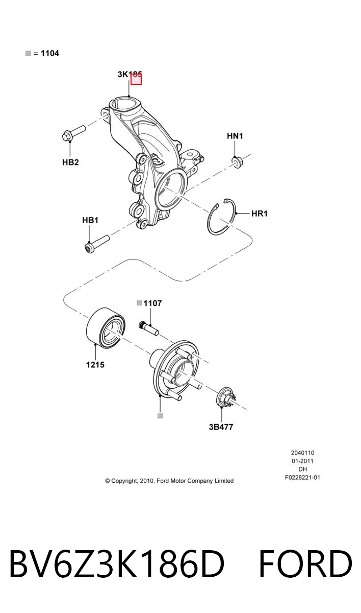 BV6Z3K186D Ford Цапфа - поворотный кулак передний, левый