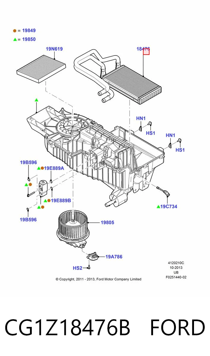 CG1Z18476B Ford Радиатор отопителя салона