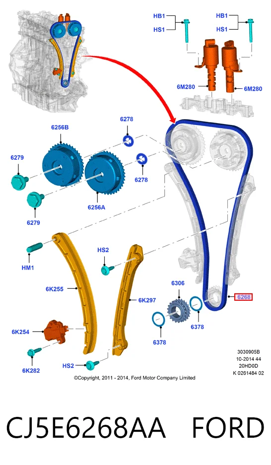 Цепь привода распредвала Ford Focus III хэтчбек (CB8) (2010 - 2020) цена, от 166.49 USD