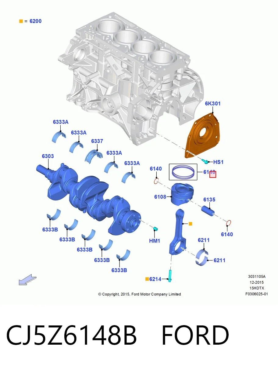 CJ5Z6148B Ford Поршневые кольца на 1 цилиндр, STD