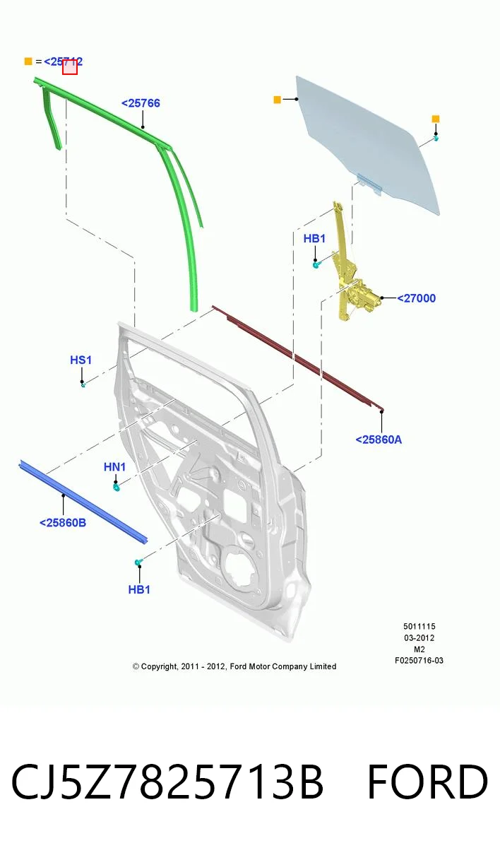 CJ5Z7825713B Ford Стекло двери задней левой