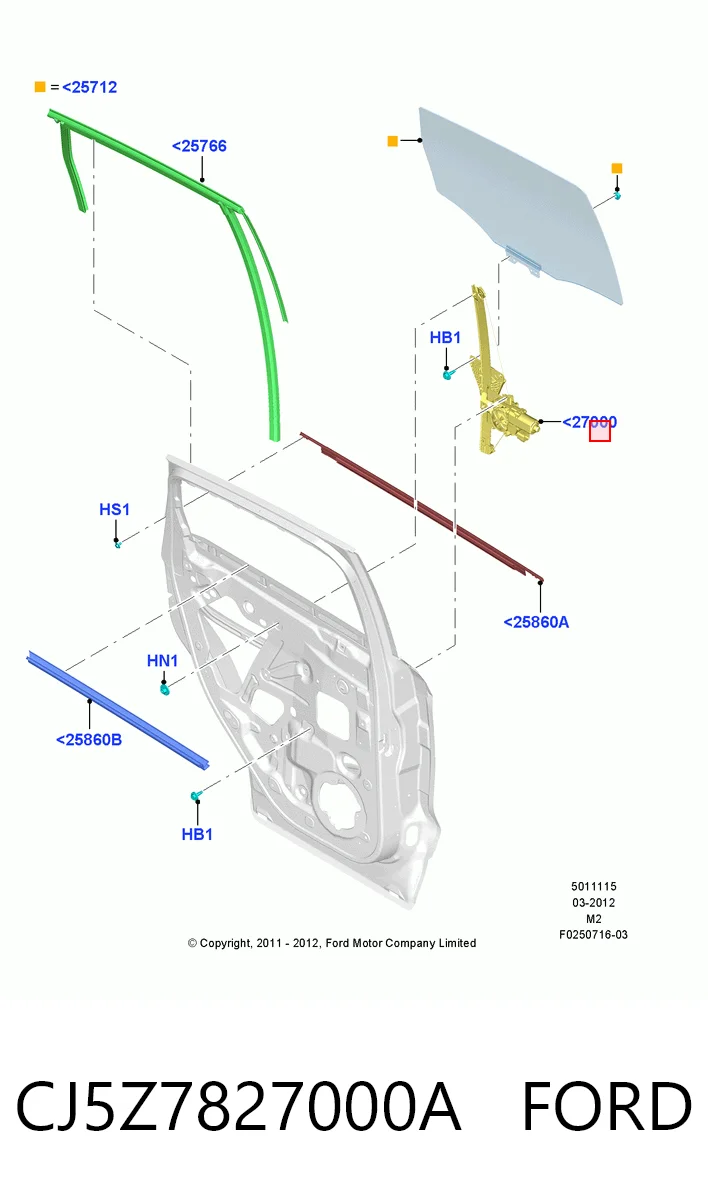 CJ5Z7827000A Ford  Механизм стеклоподъемника правой задней двери