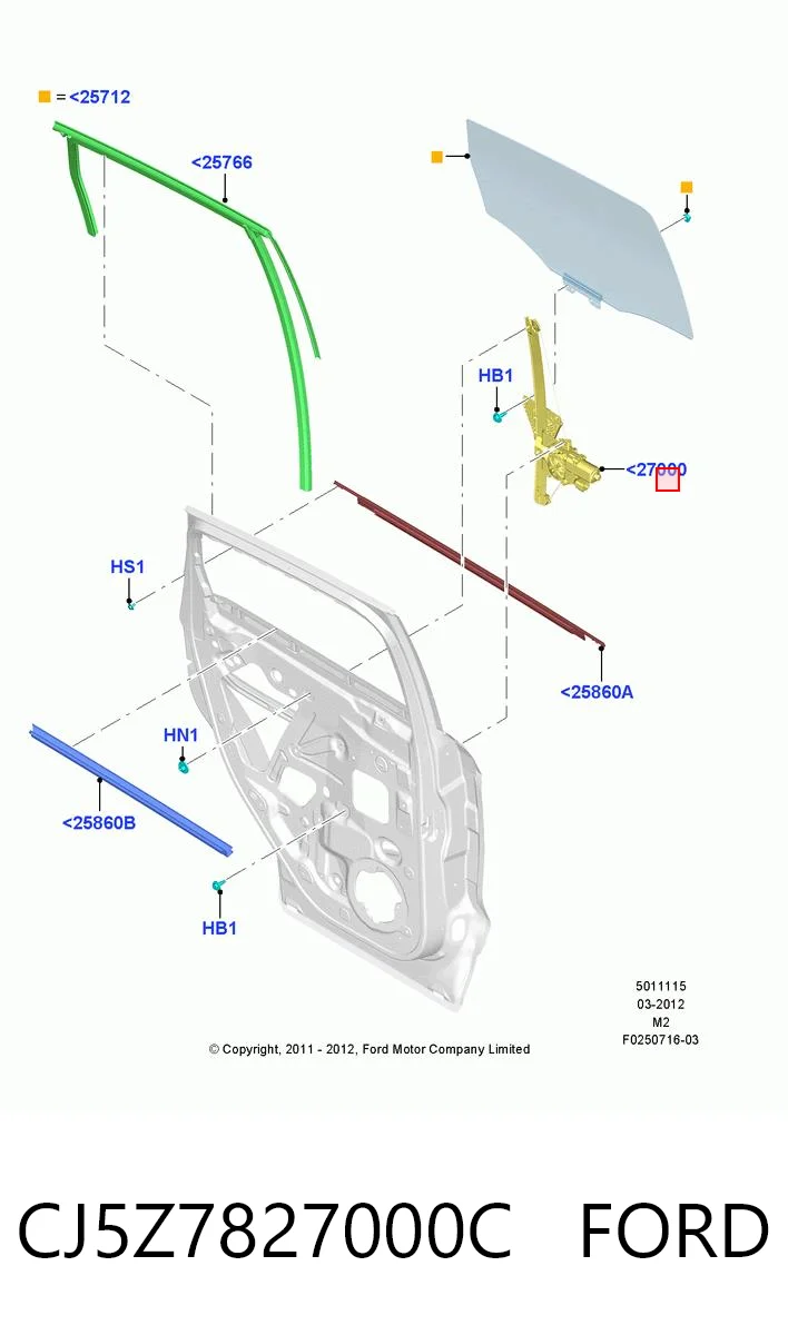 CJ5Z7827000C Ford  Механизм стеклоподъемника правой задней двери