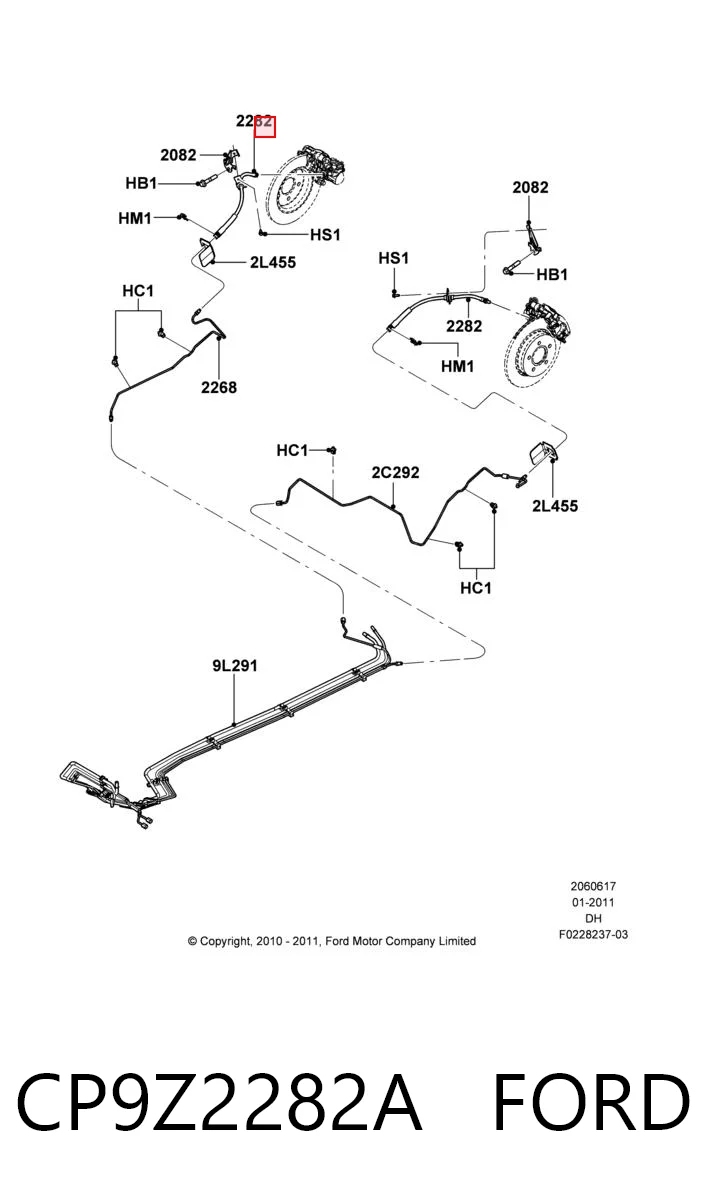 CP9Z2282A Ford Гибкая тормозная трубка задняя