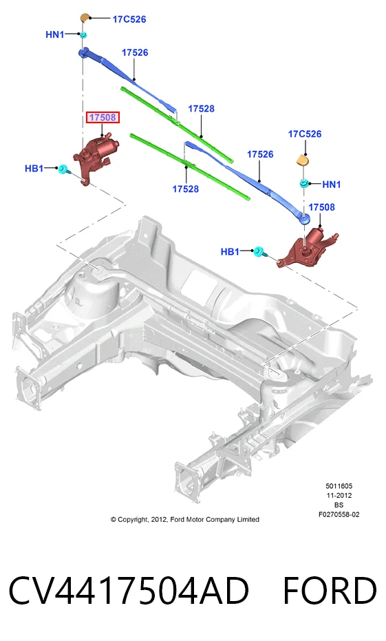 Мотор стеклоочистителя лобового стекла правый CV4417504AE Ford