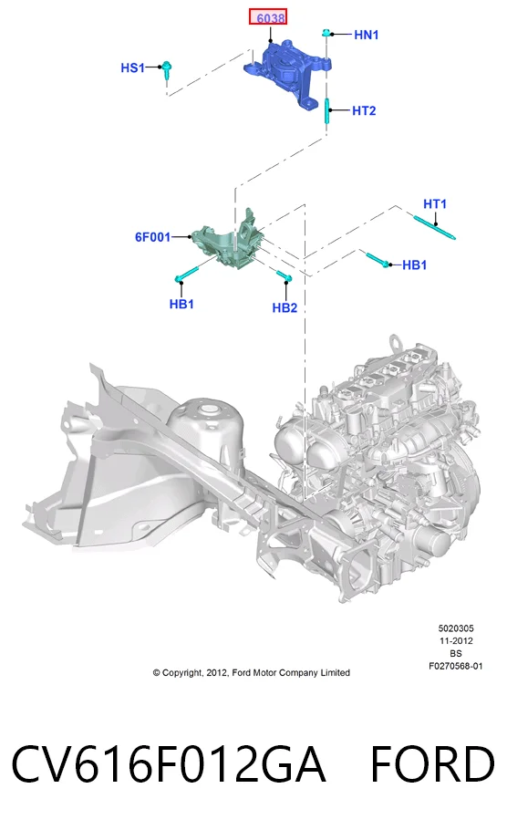 CV616F012GA Ford Правая подушка двигателя