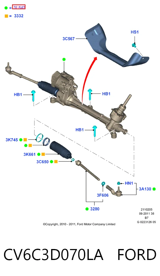 CV6C3D070LA Ford Управление рулевое в сборе