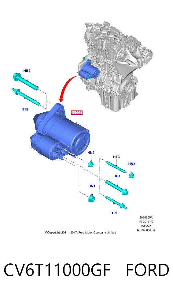 CV6T11000GF Ford Стартер автомобиля