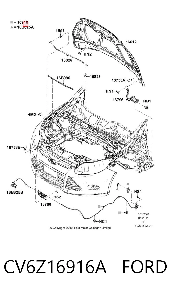 CV6Z16916A Ford Трос открытия капота