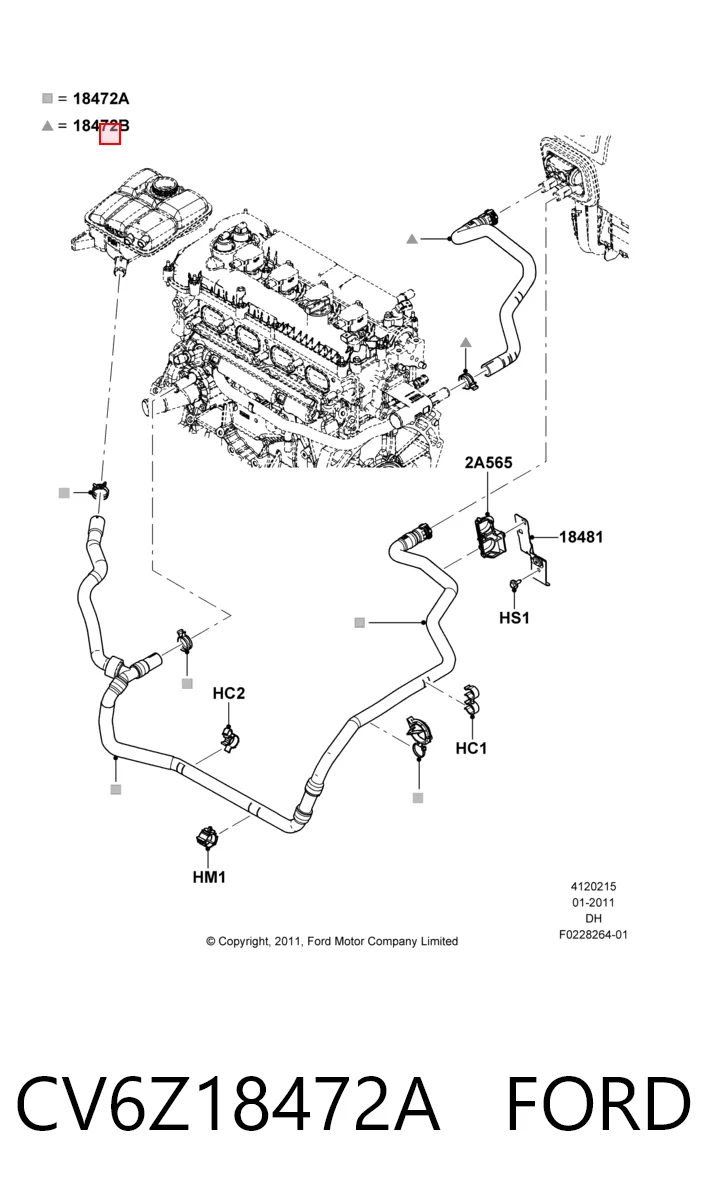CV6Z18472A Ford Шланг радиатора печки