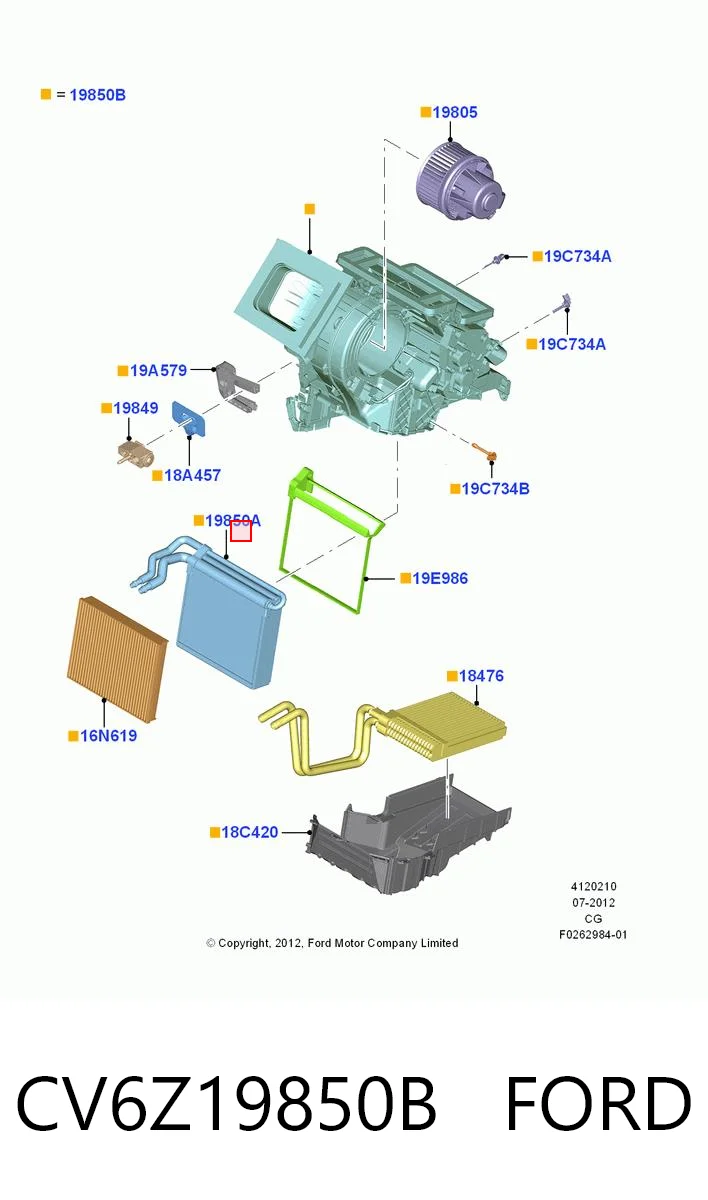 CV6Z19850B Ford Радиатор отопителя салона