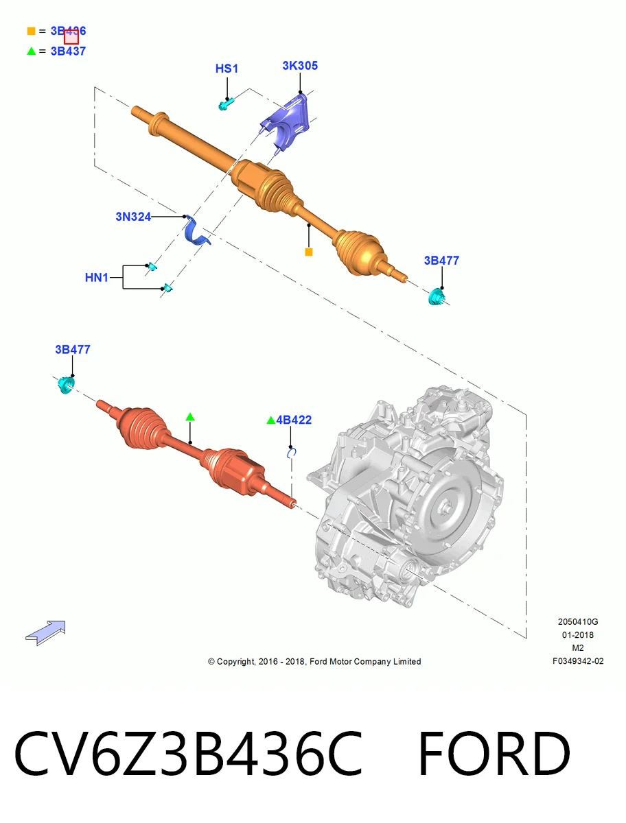 CV6Z3B436C Ford Полуось передняя, правая