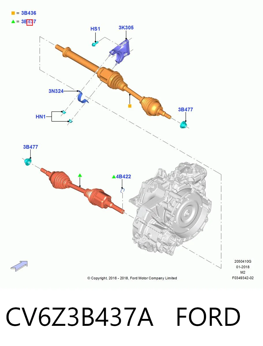 CV6Z3B437A Ford Полуось передняя левая