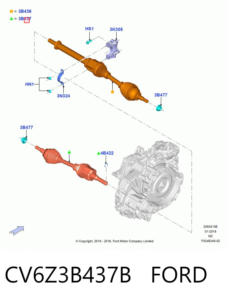 CV6Z3B437B NTY Полуось передняя левая