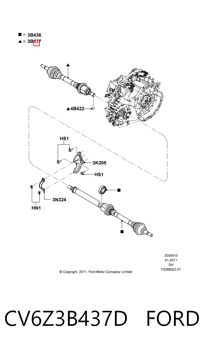 CV6Z3B437D Ford Полуось передняя левая