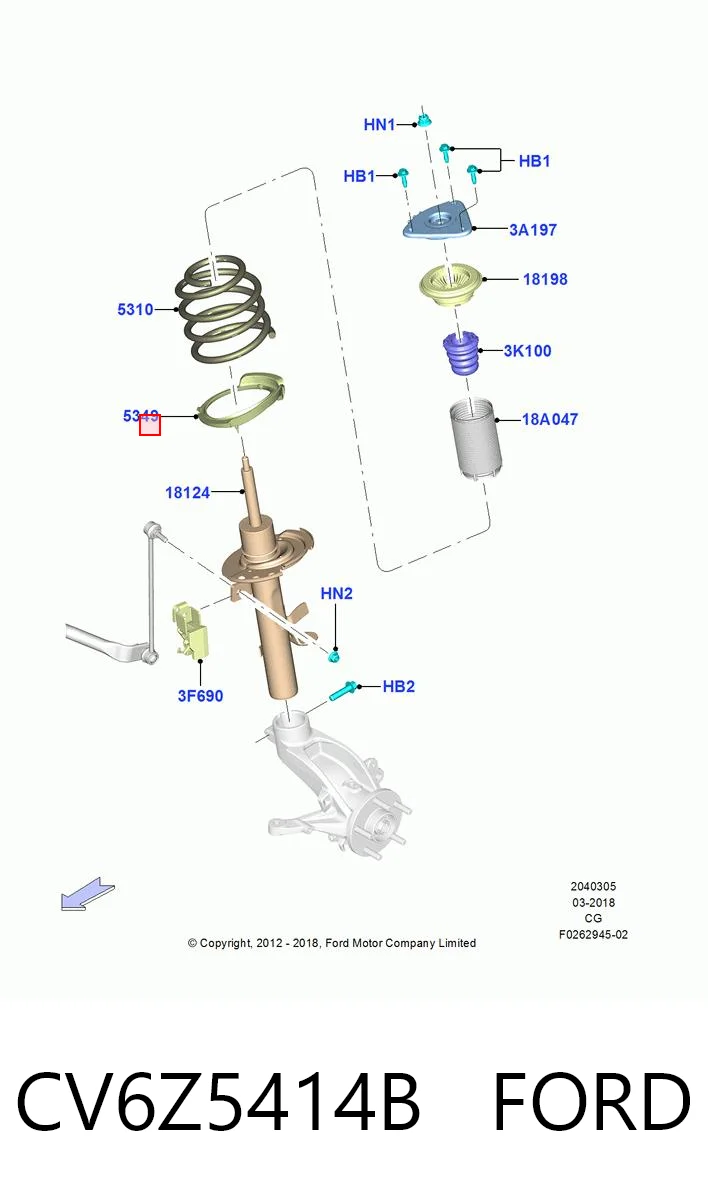CV6Z5414B Ford Проставка (резиновое кольцо) пружины передней нижняя