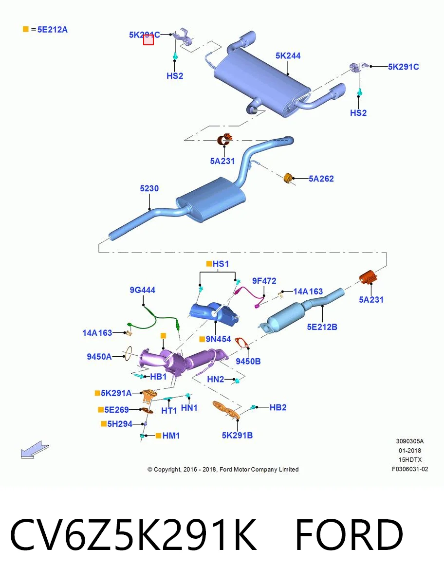 CV6Z5K291K Ford Хомут глушителя задний