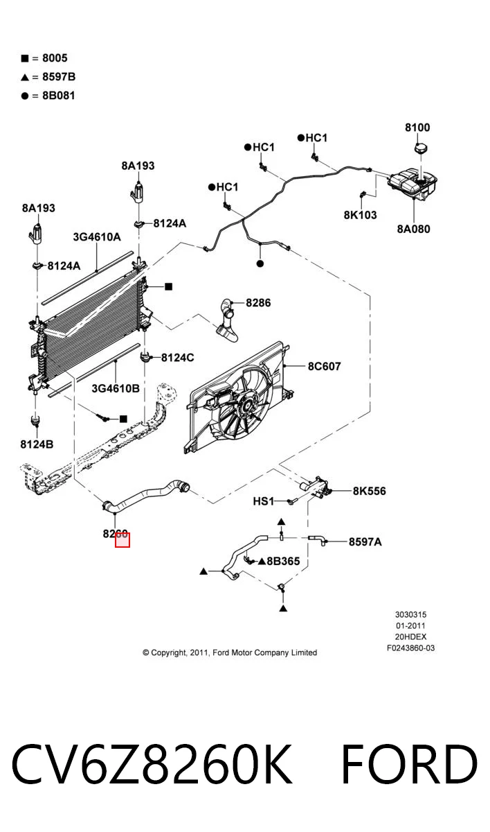 CV6Z8260K Ford Шланг системы охлаждения