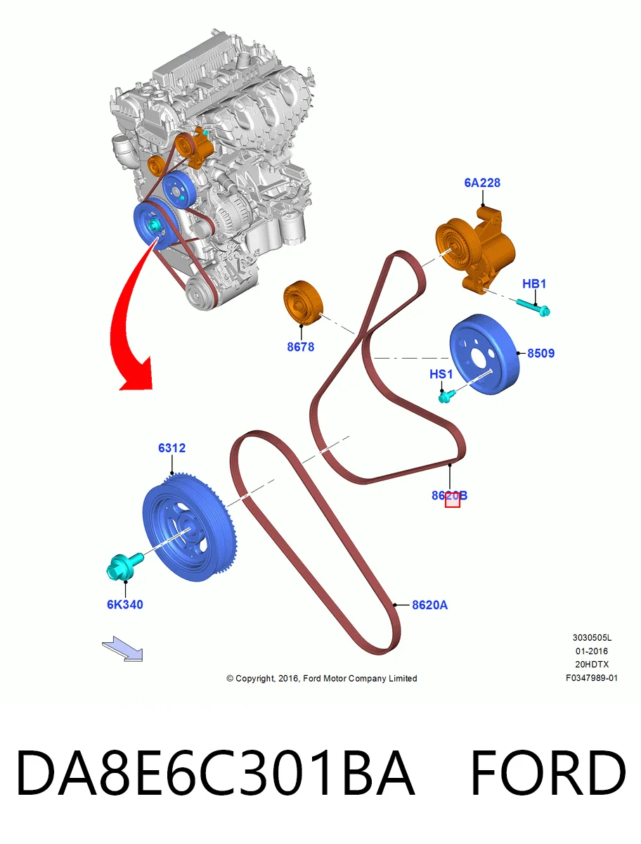 DA8E6C301BA Ford Поликлиновый ремень