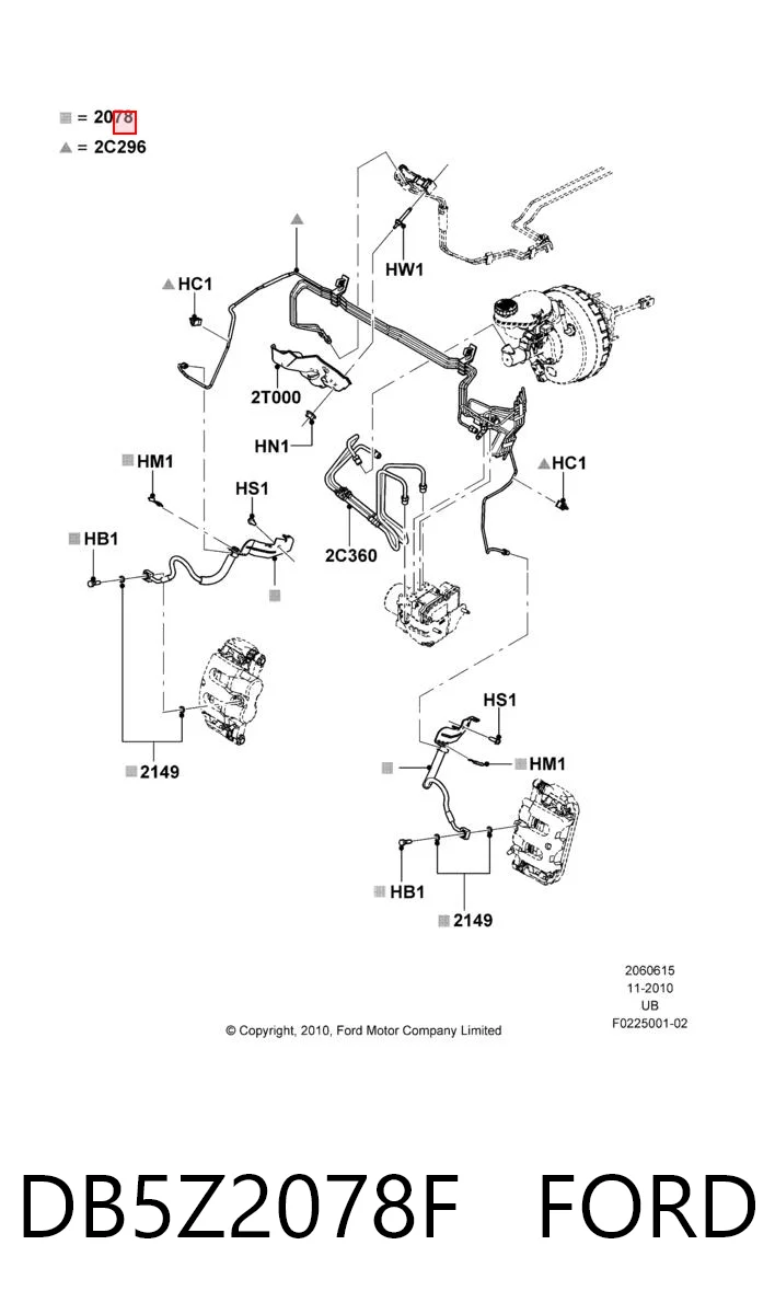 DB5Z2078F Ford Шланг тормозной передний правый
