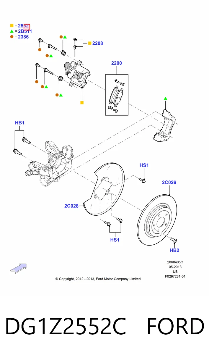DG1Z2552C Ford Суппорт тормозной задний правый