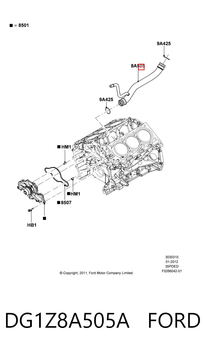 DG1Z8A505A Ford Шланг термостата