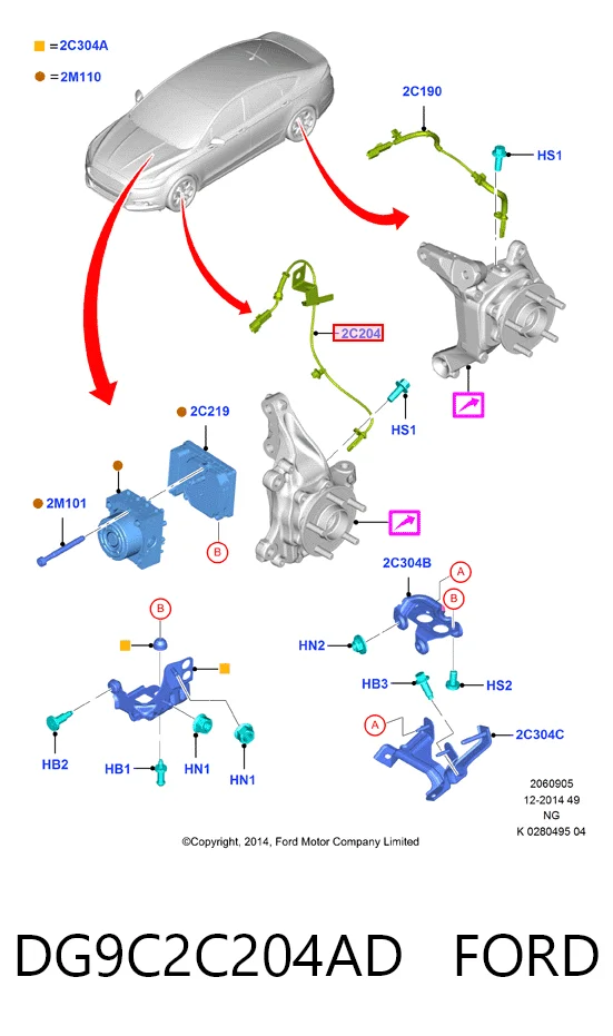 DG9C2C204AD Ford Датчик ABS передний правый