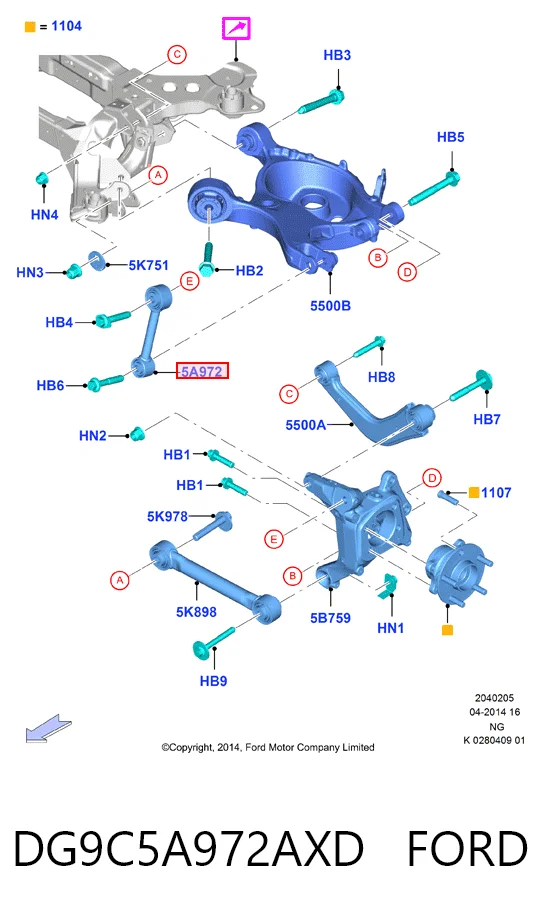 DG9C5A972AXD Ford Рычаг задней подвески нижний, левый/правый