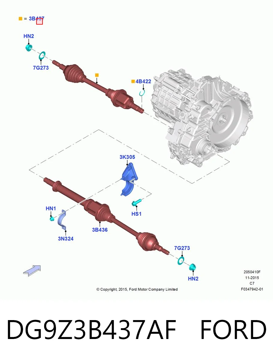 DG9Z3B437AF Ford Полуось передняя левая