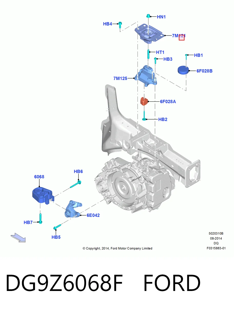 DG9Z6068F Ford Подушка трансмиссии (опора коробки передач) левая