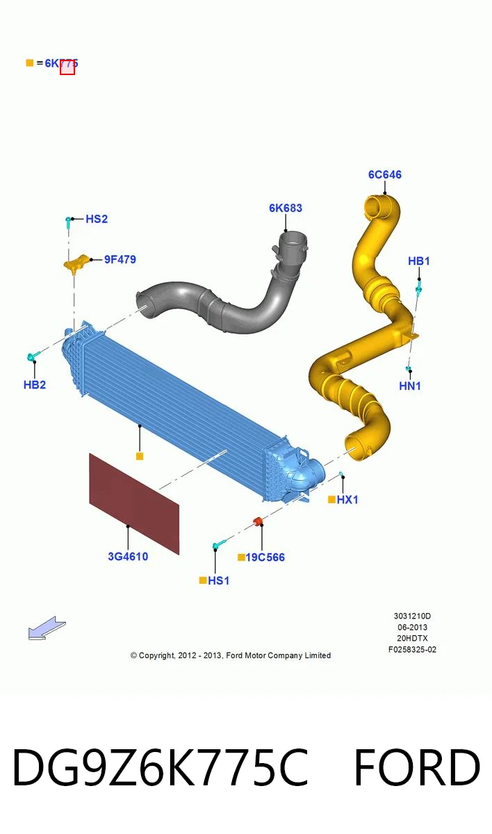 DG9Z6K775C Ford Охладитель наддувочного воздуха