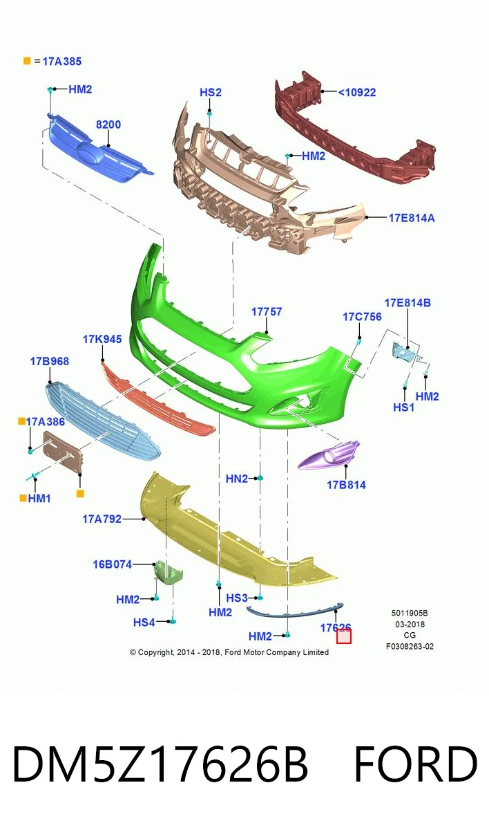 DM5Z17626B Ford Молдинг бампера переднего левый