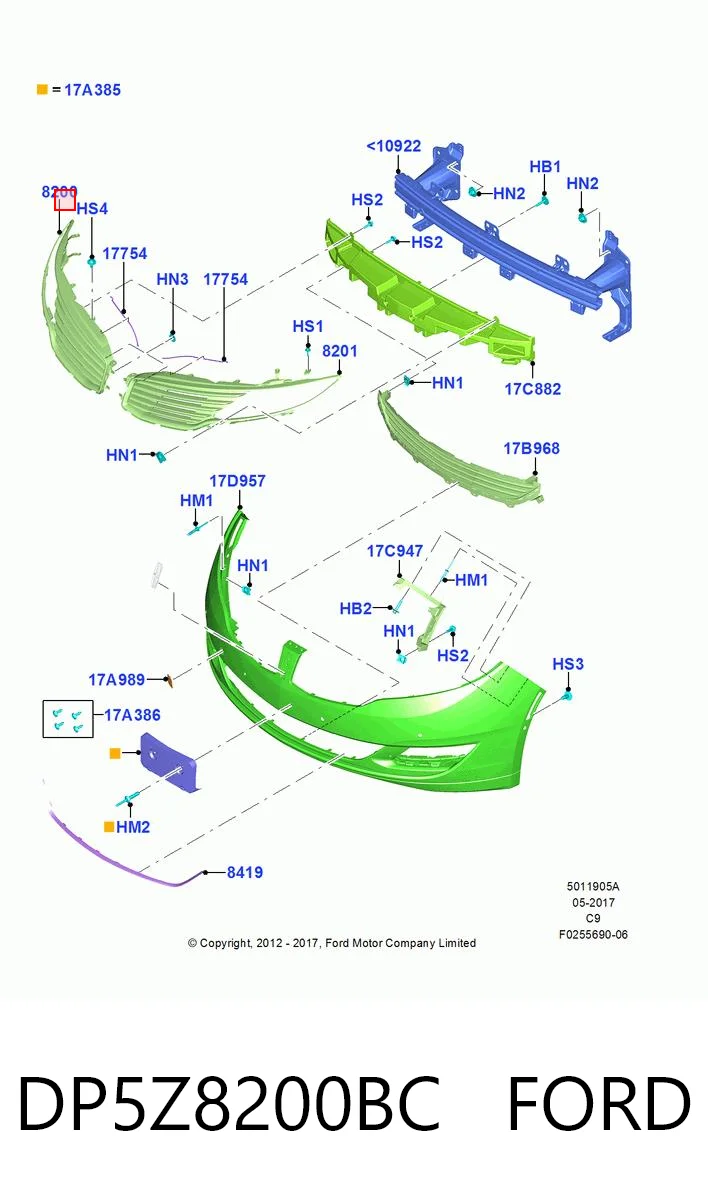 DP5Z8200BC Ford Решетка радиатора правая