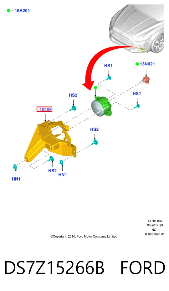 DS7Z15266B Ford Кронштейн крепления противотуманной фары, левой