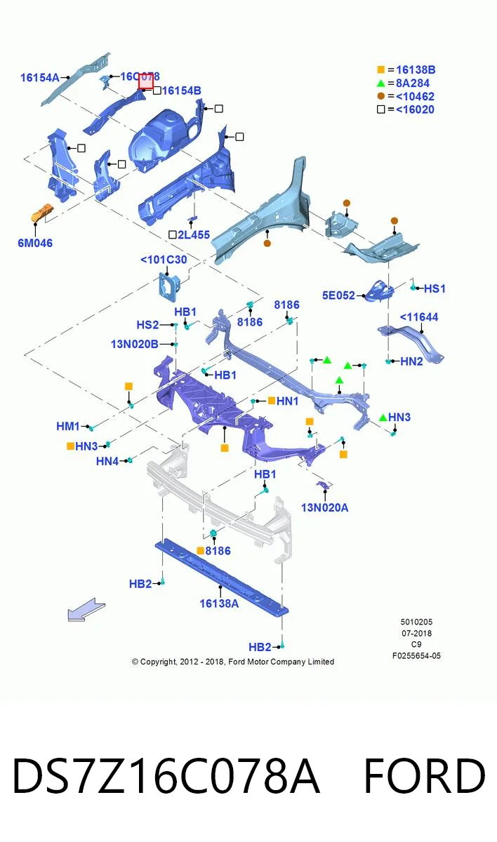 DS7Z16C078A Ford Кронштейн крепления крыла переднего правого передний