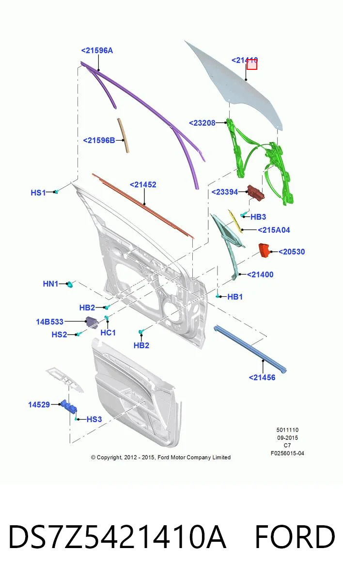 DS7Z5421410A Ford Стекло передней двери, правой