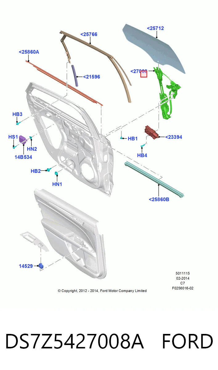 DS7Z5427008A Ford  Механизм стеклоподъемника правой задней двери