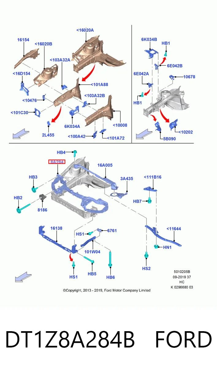 DT1Z8A284B Ford Суппорт радиатора верхний