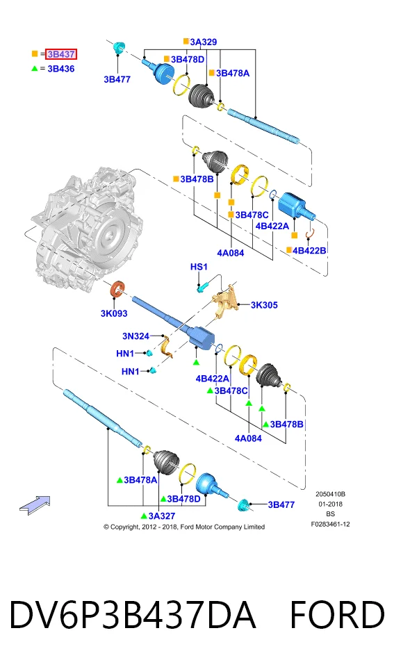 Привод передний левый Ford DV6P3B437DB цена, от 82.40 USD