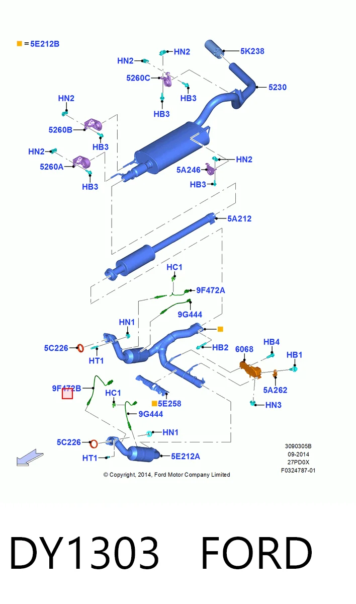 DY1303 Ford Лямбда зонд до катализатора, левый